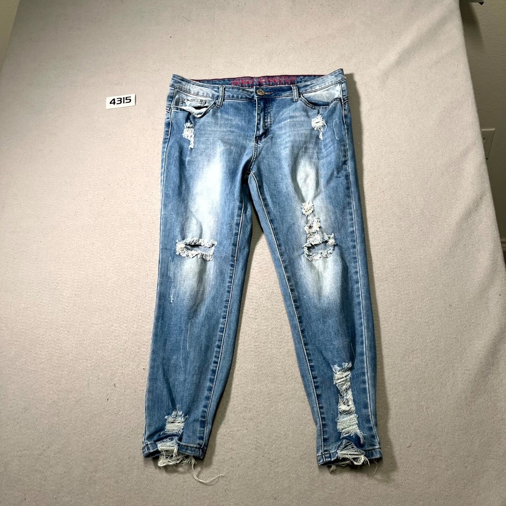 Gogo Ankle Jeans Womens 15β Blue Denim Cotton Stretch Frayed Hem Distressed